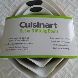 Cuisinart Set of 3 White Mixing Bowls with Black Handles